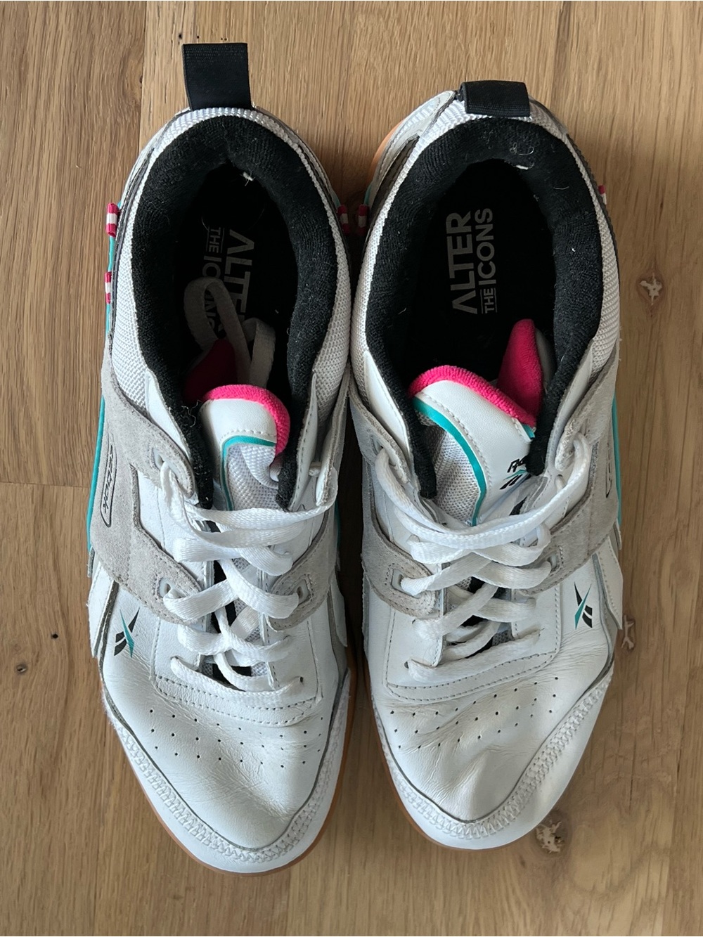 Reebok White Sneakers with Pink & Teal Accents